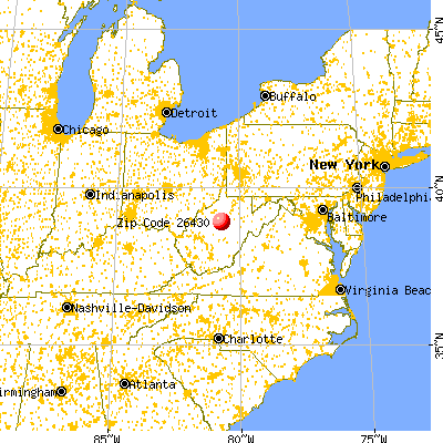 Sand Fork, WV (26430) map from a distance