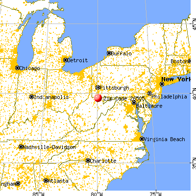 Morgantown, WV (26505) map from a distance