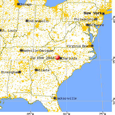 Bessemer City, NC (28016) map from a distance