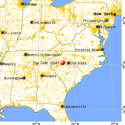 Boiling Springs, NC (28017) map from a distance