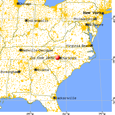 Gastonia, NC (28052) map from a distance