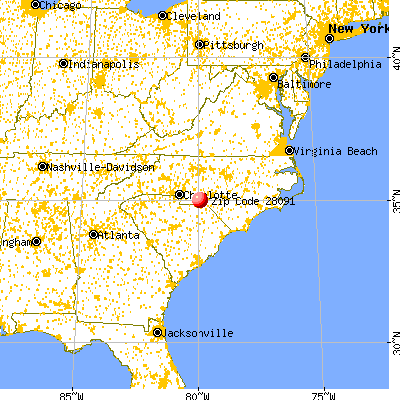Lilesville, NC (28091) map from a distance