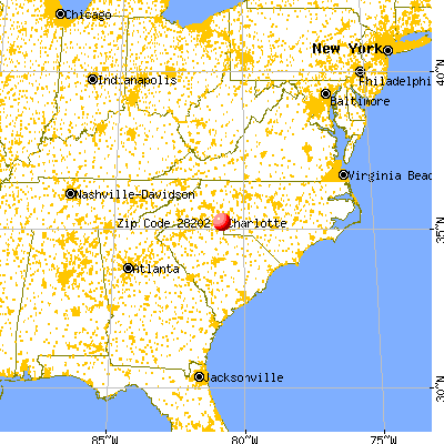 Charlotte, NC (28202) map from a distance