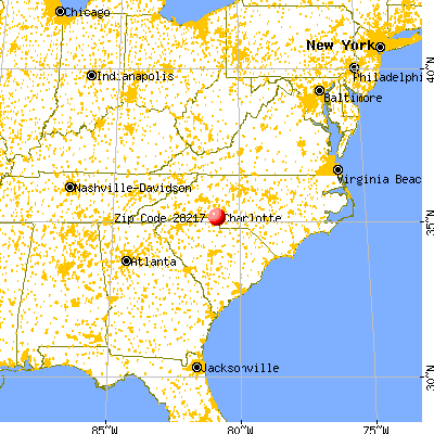 Charlotte, NC (28217) map from a distance