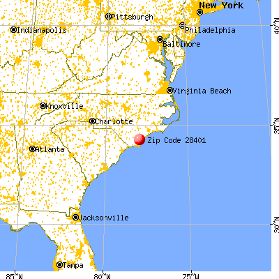 Wilmington, NC (28401) map from a distance