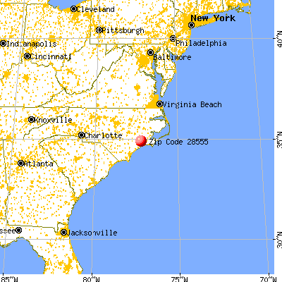 Maysville, NC (28555) map from a distance
