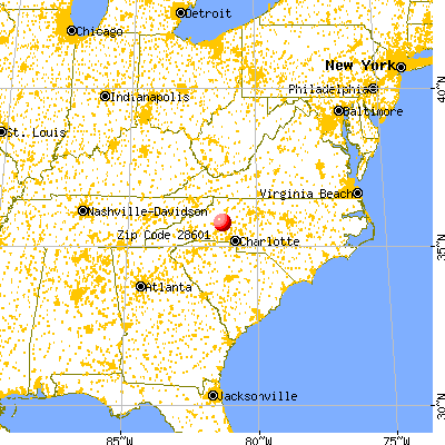 Hickory, NC (28601) map from a distance