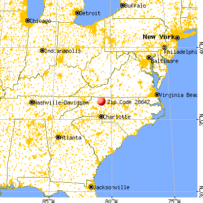 Jonesville, NC (28642) map from a distance