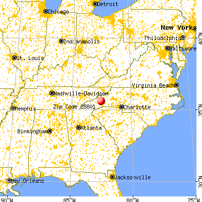 Asheville, NC (28801) map from a distance