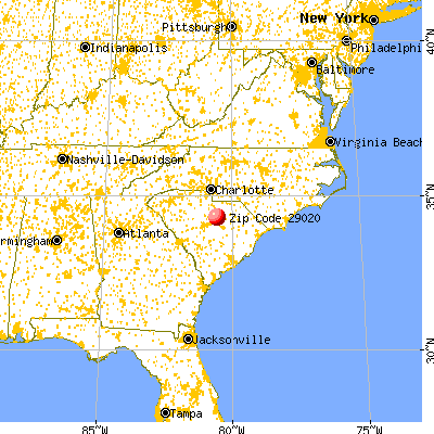 Camden, SC (29020) map from a distance