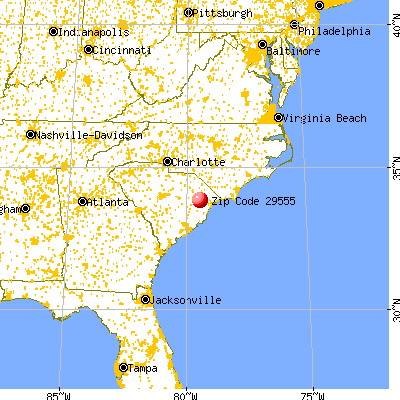 Johnsonville, SC (29555) map from a distance