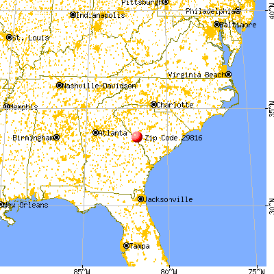 Burnettown, SC (29816) map from a distance