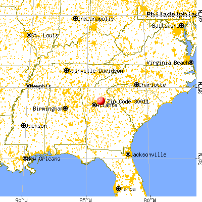 Auburn, GA (30011) map from a distance