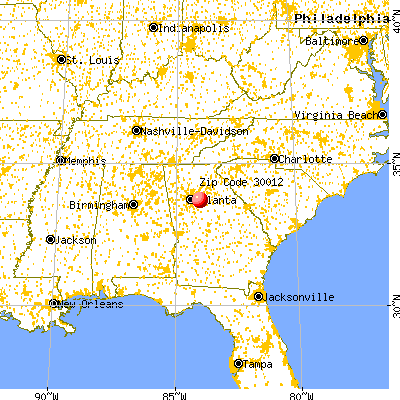 Conyers, GA (30012) map from a distance