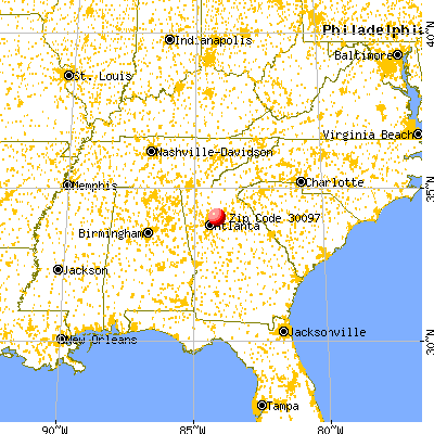 Johns Creek, GA (30097) map from a distance