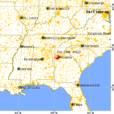 Lithia Springs, GA (30122) map from a distance