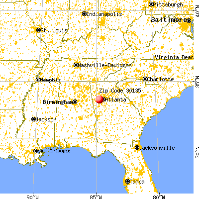 Douglasville, GA (30135) map from a distance
