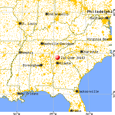 Jasper, GA (30143) map from a distance
