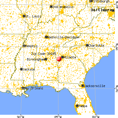 Whitesburg, GA (30185) map from a distance