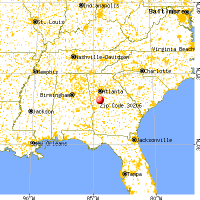 Hilltop, GA (30206) map from a distance