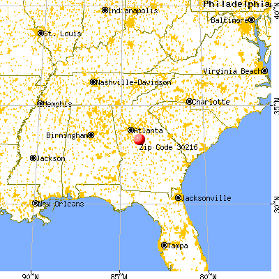 Flovilla, GA (30216) map from a distance
