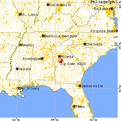 Griffin, GA (30223) map from a distance