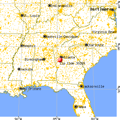 Peachtree City, GA (30269) map from a distance