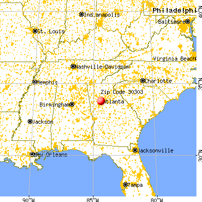 Atlanta, GA (30303) map from a distance