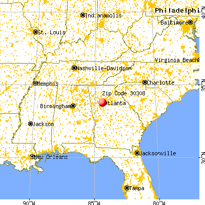 Atlanta, GA (30308) map from a distance