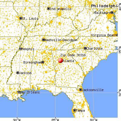 Atlanta, GA (30316) map from a distance