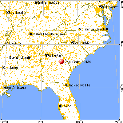 Louisville, GA (30434) map from a distance