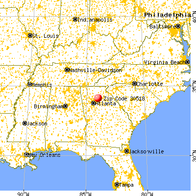 Buford, GA (30518) map from a distance
