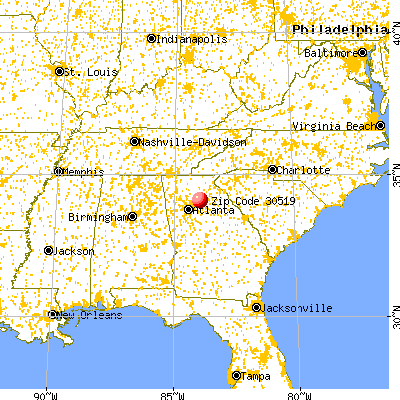 Buford, GA (30519) map from a distance