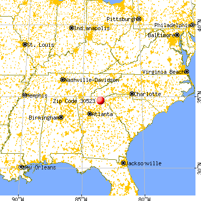 Tallulah Falls, GA (30523) map from a distance