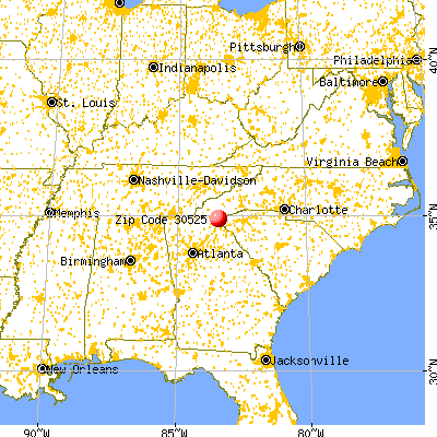 Clayton, GA (30525) map from a distance