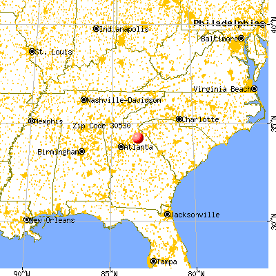 Commerce, GA (30530) map from a distance