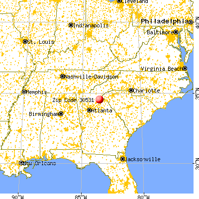 Cornelia, GA (30531) map from a distance