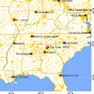 Dahlonega, GA (30533) map from a distance