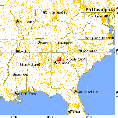 Flowery Branch, GA (30542) map from a distance