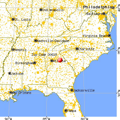 Arnoldsville, GA (30619) map from a distance
