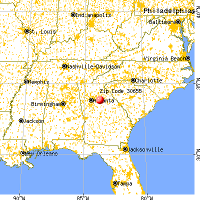 Monroe, GA (30655) map from a distance
