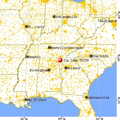 La Fayette, GA (30728) map from a distance