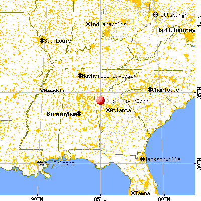 Plainville, GA (30733) map from a distance