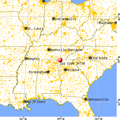 Fort Oglethorpe, GA (30736) map from a distance