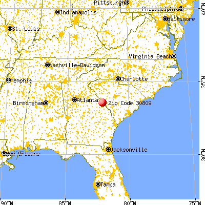 Evans, GA (30809) map from a distance
