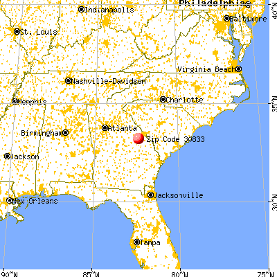 Wrens, GA (30833) map from a distance