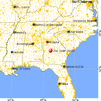 Fort Valley, GA (31030) map from a distance