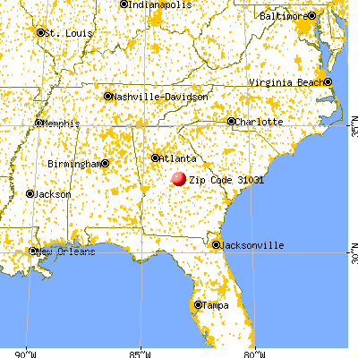 Gordon, GA (31031) map from a distance