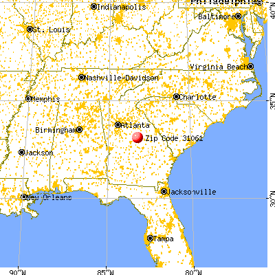 Milledgeville, GA (31061) map from a distance