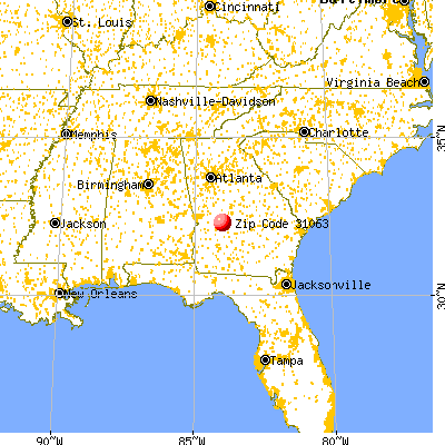 Montezuma, GA (31063) map from a distance